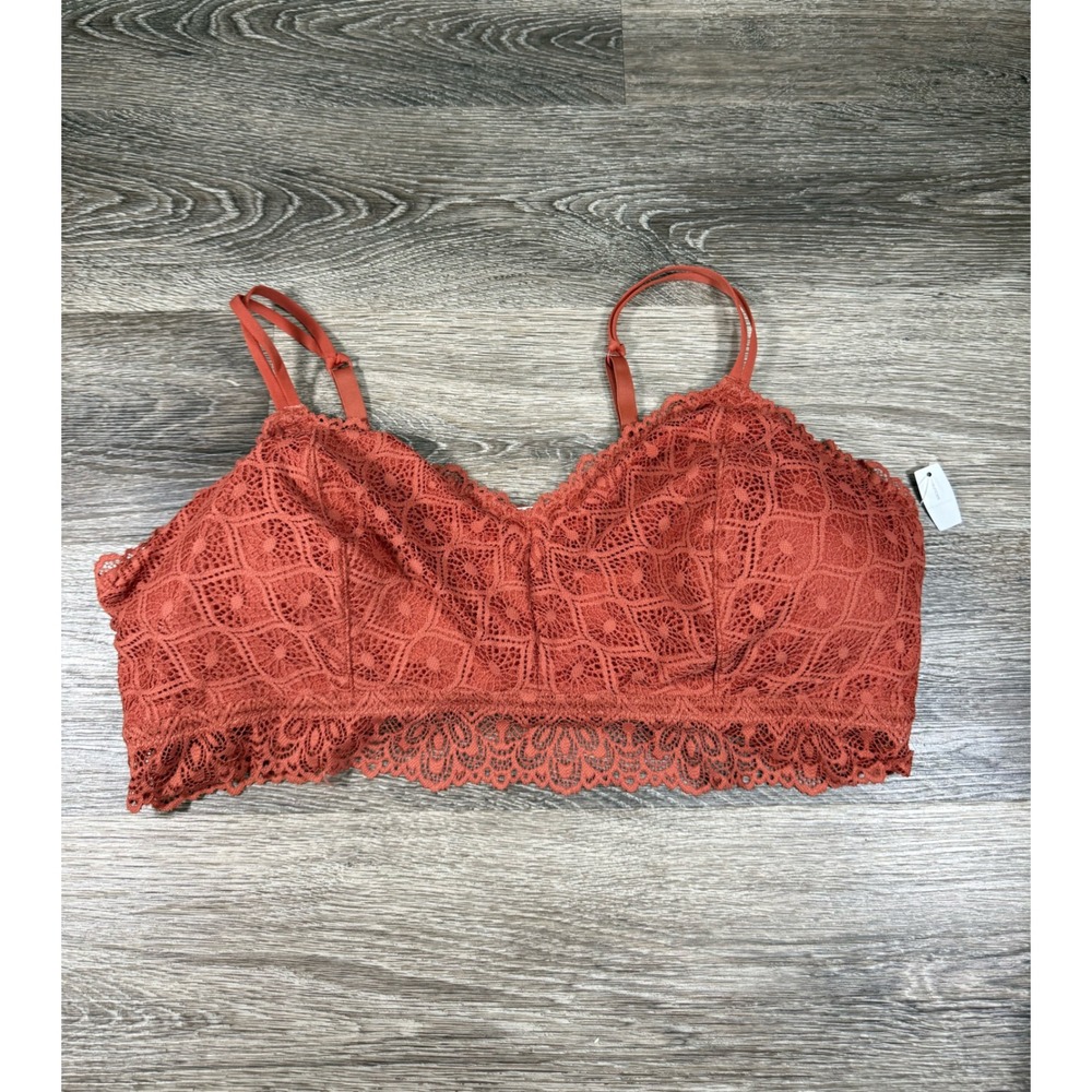 Maurices‎ Women's 2X Rust Orange Floral Lace Longline Bralette NWT